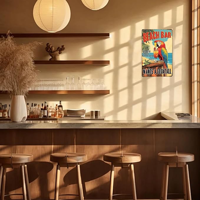 Vintage Metal Sign Beach Bar Screw Your Cracker Polly Wants A Cocktail Parrot Tin Sign Funny Walll Decor for Bar Kitchen Pubs Cafe Home Garage 12×8 Inch