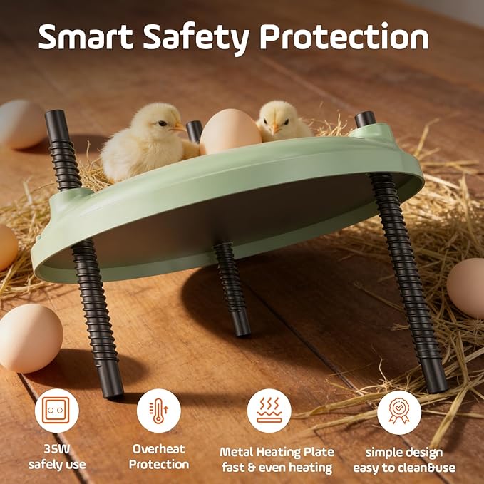 Brooder Plate for Chicks,12inch Metal Heating Plate,Perfectly Adjustable Height & Angle, 35W Chick Warmer for Brooding Newborn Chicken Duckling Quail,Chicken Coop Heater, Warming Puppy Cats