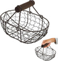 Rustic Wire Egg Basket for Fresh Eggs Gathering, Farmhouse Metal Eggs Holder with Wood Handle, Vintage Kitchen Countertop Storage Basket for Fruits Vegetables Bread, Black Wire