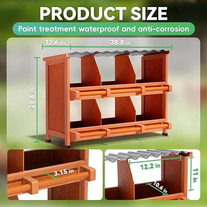 2-Tier Chicken Nesting Box, 6 Compartment Wooden Nesting Box for Chickens with Waterproof Roof, Non-Slip Stable Base, Heavy Duty Chicken Laying Boxes for Hens, Duck, Poultry, Bird, Orange