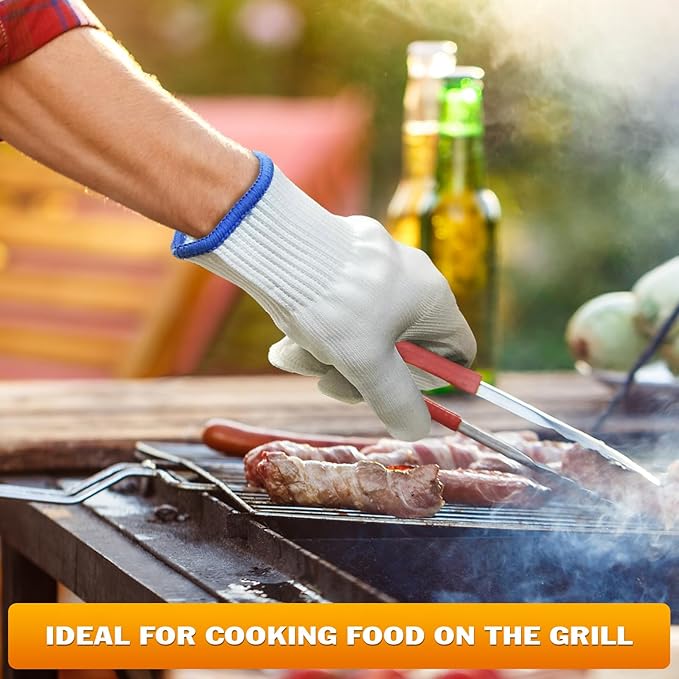 2 Pairs Heat Resistant Gloves for Grilling - 9.45 Inch Durable Aramid Oven Gloves with Fingers - Full Hand Protection, Functionality, Easy to Use, Multipurpose for Baking, Roasting, Frying, and More