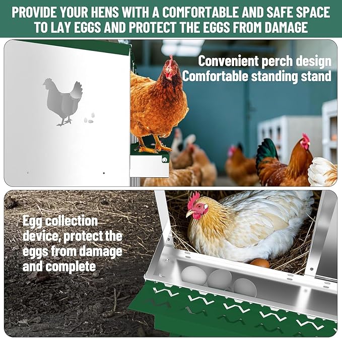 Chicken Nesting Box, Heavy-Duty Metal Chickens Laying Boxes with 6 Compartments, Large Vented Holes Hens Laying Box, Chicken Coop with Rollout Egg Collection, Bracket Legs - Green