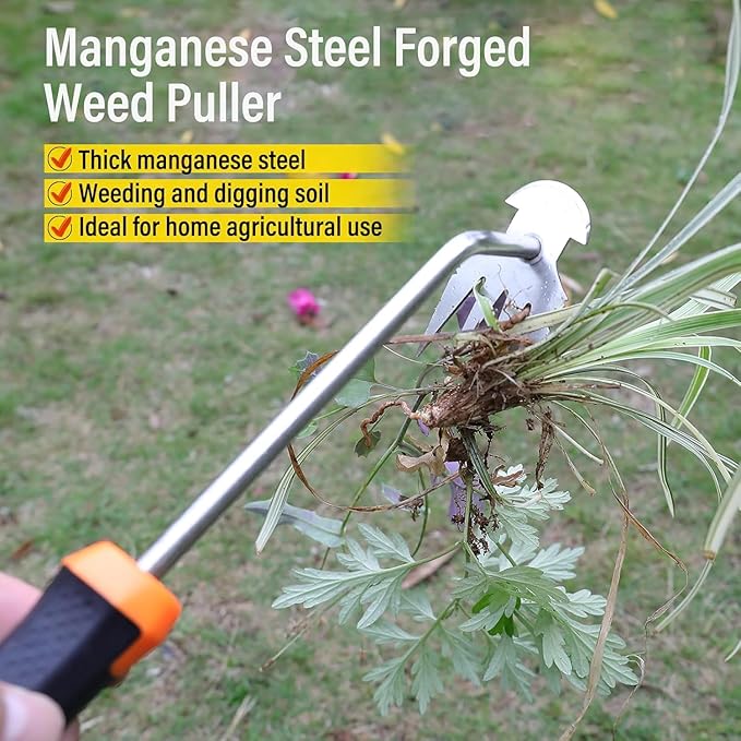 Portable Manganese Steel Weeding Tools for Hand Weeder Puller for Vegetable Gardening Backyard Farm Planting(Rubber Handle)