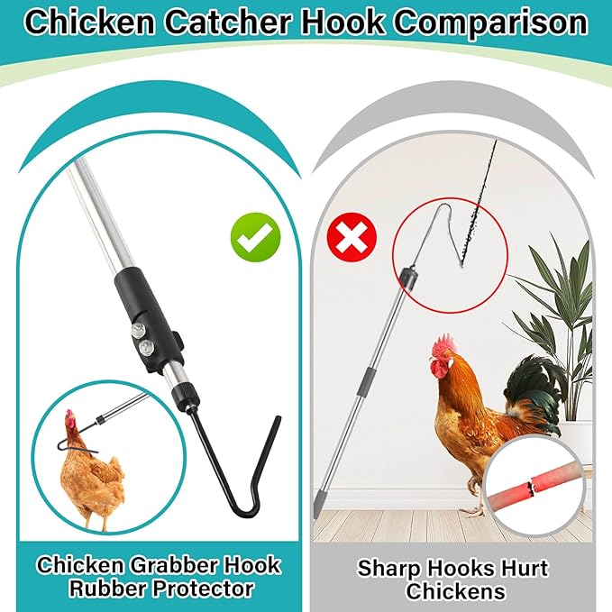 Chicken Catcher Net Telescopic,37 to 64 in Chicken Catcher Leg Hook Long Handle Animal Catcher Pole Heavy Duty with Stainless Steel Tube Extension Pole Poultry Hook Fowl Catcher Sturdy