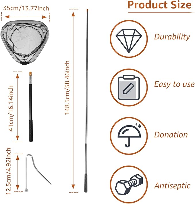 Telescopic Chicken Net and Chicken Catcher Leg Hook, 58.5 Inch Long Chicken Net with Non Slip Rubber Handle Small Chicken Catching Net Poultry Hook Chicken Catcher with Hook Head for Outdoor