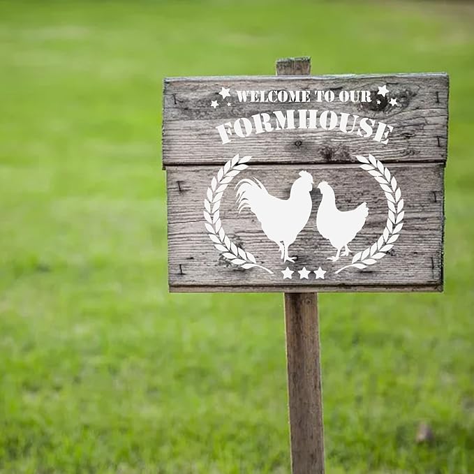 Farmhouse Stencils for Painting on Wood,Farm Fresh Market Reusable Painting Stencils,Large Farm Theme Stencils,Farm Theme Drawing Art Template for Farmhouse Craft Display Prints