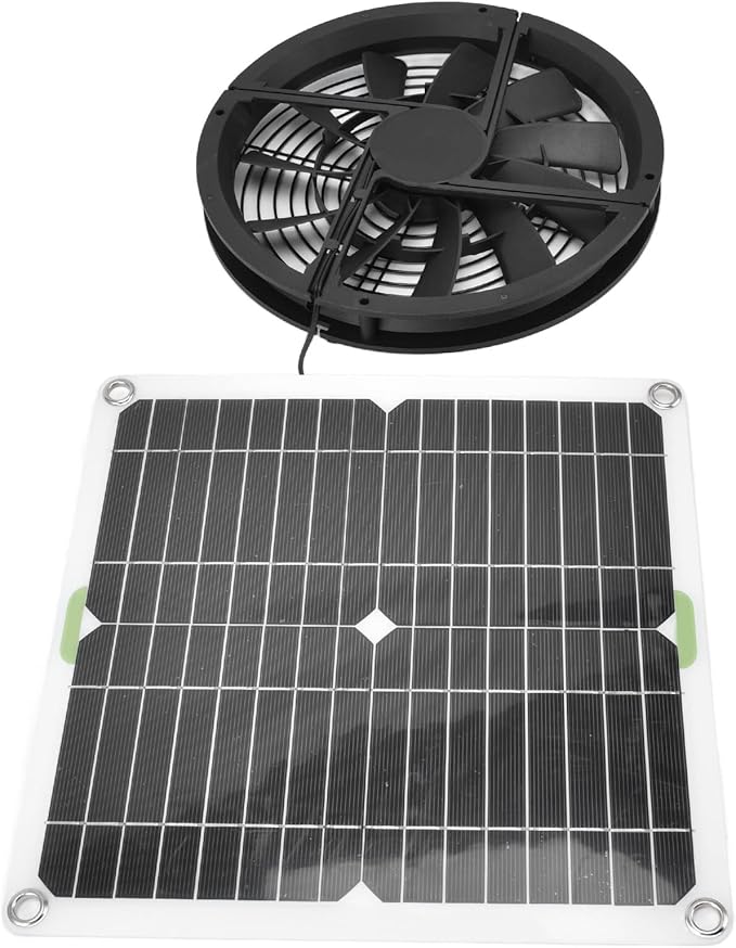 ViaGasaFamido 10 Inch Circular Ventilation Cabinet Solar Panel Fan 100W Solar Panel Fan Kit for Small Chicken Coops, Greenhouses, Sheds, Pet Houses, Window Exhaust