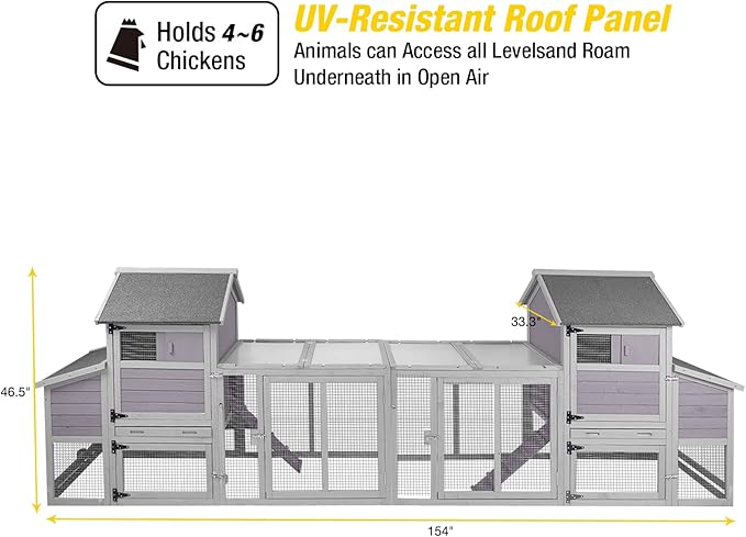 Chicken Coop with Two Houses and Run Double for 4-8 Chickens Wooden Chicken House Poultry Cage