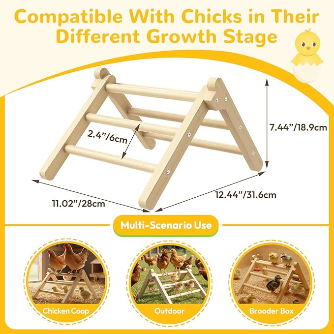 Innoland Chick Perch Foldable, Chick Toys Stable & No Assemble, Baby Chick Toys for Stand Training, 12.44" ×11.02" ×7.44" Chick Roosting Perch for Chicks Brooder | Coop (L)