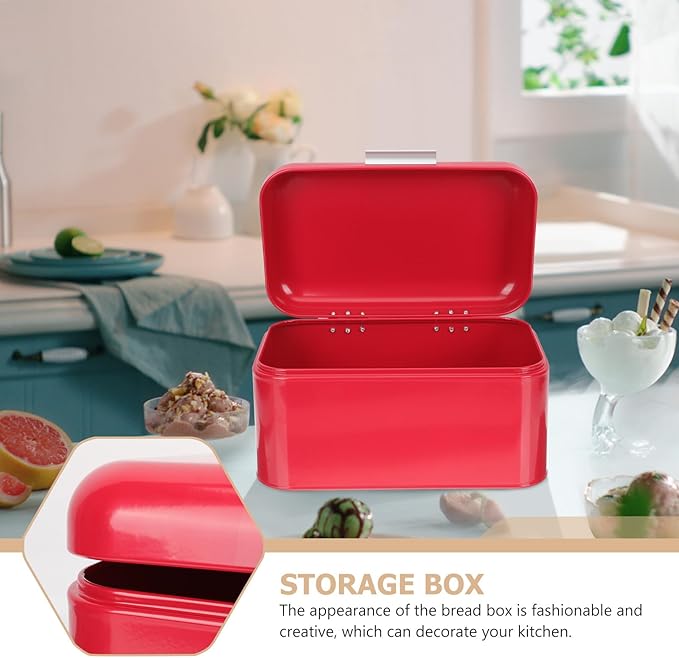 Retro Red Metal Bread Box with Lid Kitchen Bread Storage Container and Grain Storage Bin for Home Organization