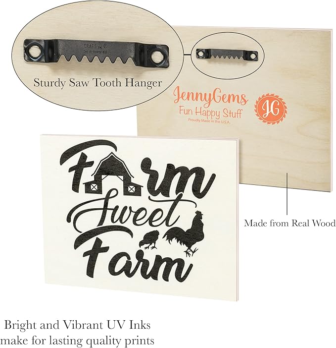 JennyGems Farm Sweet Farm Wooden Sign, Barn Gifts, Chicken Decor, Farmhouse Decorations Wall Hanging, Made in USA