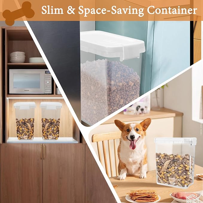 5 - 8 Lbs Dog Food Storage Container with Scoop - Airtight Cat Food Container - Buckle-Lock Pet Food Container for Dog, Cat, Bird Seed, Chicken, Dog Treat - Dry Food Container for Rice, Cereal, Flour