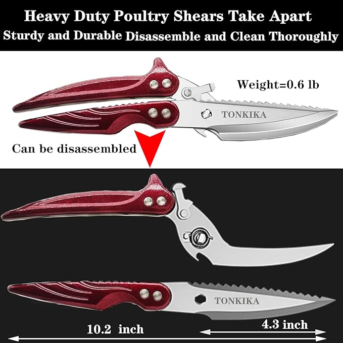 Heavy Duty Poultry Shears, Professional Kitchen Scissors, Kitchen Shears for Food Heavy Duty Chicken Scissors,Spatchcock Turkey Shears that Come Apart,Red