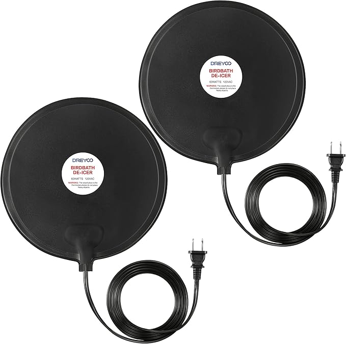Dreyoo Bird Bath De Icer, 60w Submergible De Icer, Thermostatic Controlled Winter Water Heater Deicer for Bird, Chicken, Duck, Farm Trough, Design Patent Product(2 Pack)