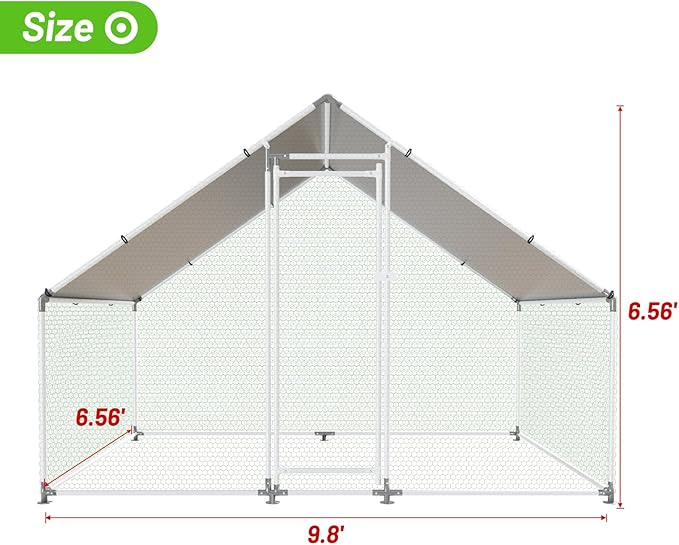 Large Metal Chicken Coop Walk-in Poultry Cage with Water-Resident and Anti-UV Cover Duck Rabbit Cat House Outdoor Chicken Run Pen with Spire Shaped Cage