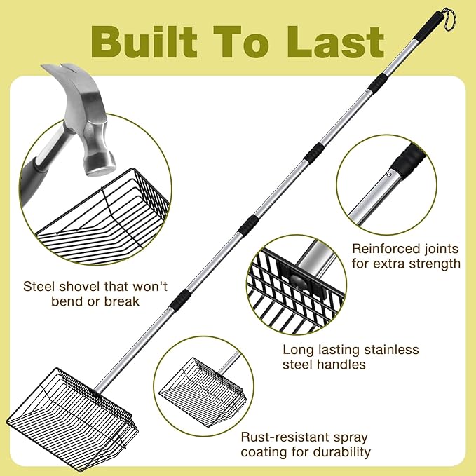 Chicken Poop Scooper with ¼” Fine Mesh Sieve - Heavy Duty Chicken Coop Scoop for Sand, Extra Wide 10” Sifting Shovel Pooper Scooper and Coop Cleaning Must Haves