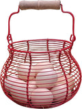 LINCOUNTRY. Farmhouse Wire Egg Basket for Gathering Fresh Eggs with Handle,Red Rustic Round Egg Collecting Baskets for Fresh Egg Container Refrigerator Countertop Holder Kitchen Storage Bin