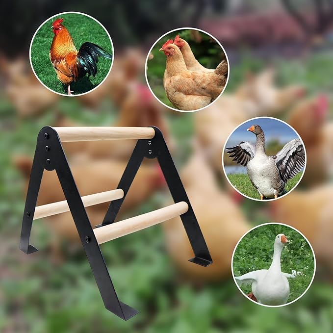 Chicken Roosting Bars, Wooden Perch with Metal Stand, Roosting Bars for Coop, Coop Accessories, Chicken Enrichment Toys