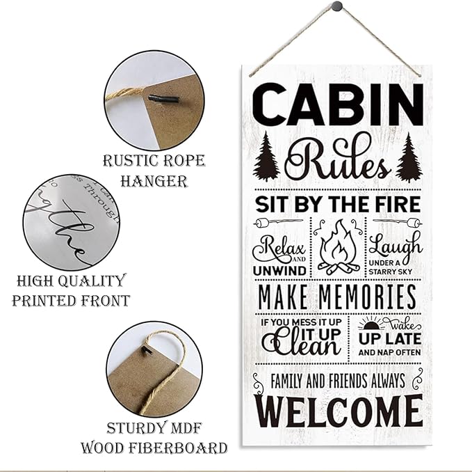 Wooden Cabin Wall Art Plaque, Welcome Sign for Cabin, Cottage, Farmhouse Door - Decorative Hanging Decor for Indoor Outdoor