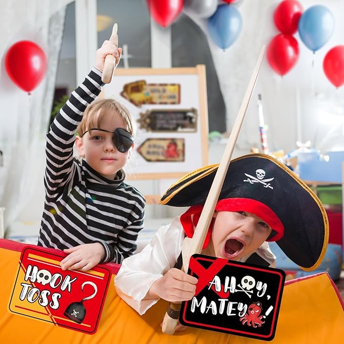 WERNNSAl Pirate Party Decorations - 9 PCS Pirate Halloween Decorations for Boys Kids Caribbean Birthday Party Supplies Funny Pirate Parrot Sign for Halloween Celebration Home Garden Yard Wall Decor