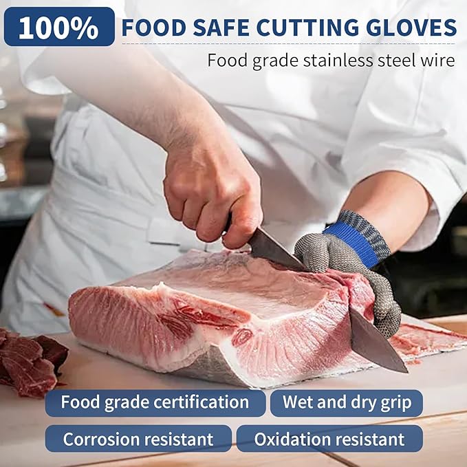 SMONT A9 Cut Resistant Gloves, Stainless Steel Metal Mesh Cut Glove for Oyster Shucking Butcher Mandolin Whittling Meat Fish Cutting Wood Carving Knife Proof M