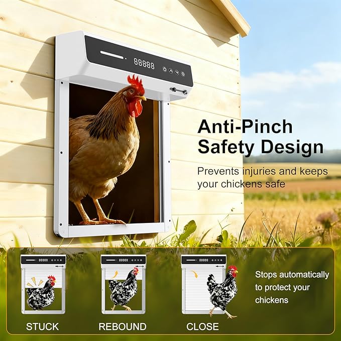 Automatic Chicken Coop Door Solar, Battery Powered & Weatherproof Aluminum, Timer Modes for Safe and Convenient Chicken, Easy Install, Reliable All-Season Performance (White)