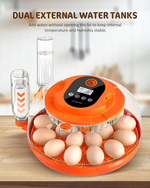 18 Egg Incubator with Automatic Turning & Humidity Control, Fully Automatic Incubators with 2 Trays, Egg Candler, for Hatching Chicken, Duck, Goose, Quail, Pigeon, Turkey, Home, Classroom, Farm Use