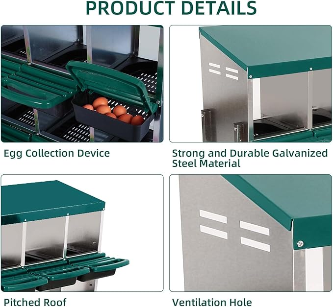 Chicken Nesting Boxes for Chickens,6 Hole Metal Roll Away Nest Box for Chicken Coop,Chickens Laying Egg, Lid Cover to Protect Eggs,Easy Egg Collection,Hen Roosting Boxes