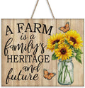 Farm Family Sunflower Front Door Sign, Spring Summer Flower Heritage Future Farmhouse Wood Hanger Home Decor, Fall Autumn Floral Rustic Wooden Wreath Indoor Wall Hanging Decoration