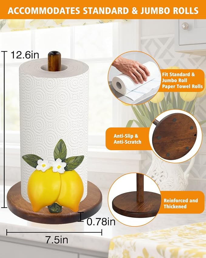 Lemon Paper Towel Holder - Lemon Decor for Kitchen Farmhouse Bathroom Countertop - Gifts for Women Mom Grandma - 3D Funny Yellow Stuff Decorative Accessories