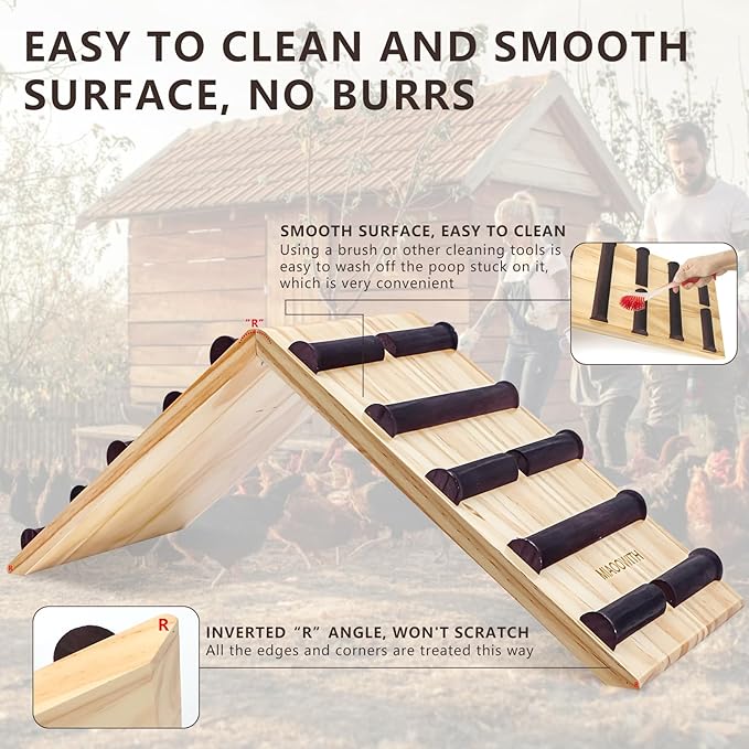 Chicken Perch and Ramp Trainer, 2 in 1 Sturdy Wooden Chicken Roosting Bar, Baby Chick Toys for Brooder, Chicks Coop Accessories,Training Perch for Chick Small Animal, Easy to Assemble