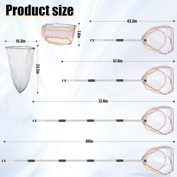 Chicken Catching Net 2 Pcs, Bird Catching Net, 32" to 80" Stainless Steel Poultry Catcher for Catching Small Chicken, Goose, Ducks, Fish, Birds(2 Nets, 1 Pole Included)
