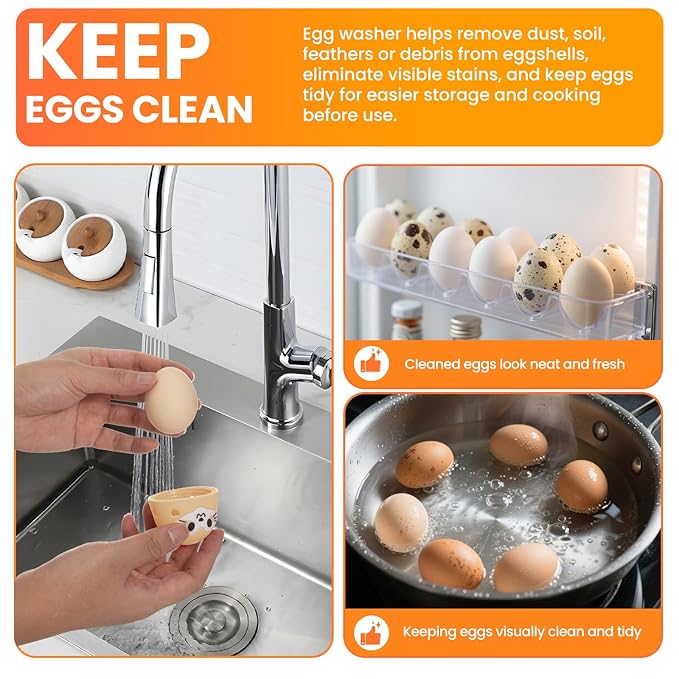 Egg Washer For Fresh Eggs,Silicone Egg Cleaner,Egg Scrubber(Yellow)