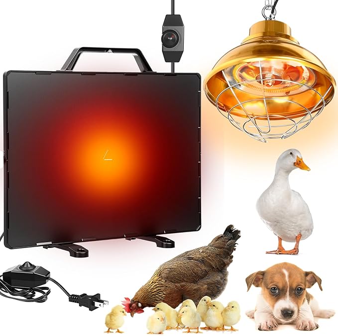 VIHOSE 2 Pcs 350 W Carbon Fiber Chicken Coop Brooder Heat Lamp, 160 W Radiant Heat Flat Panel Chicken Coop Heaters with Adjustable Temperature Controller, for Chick, Duck, Rabbit Dog and Poultry
