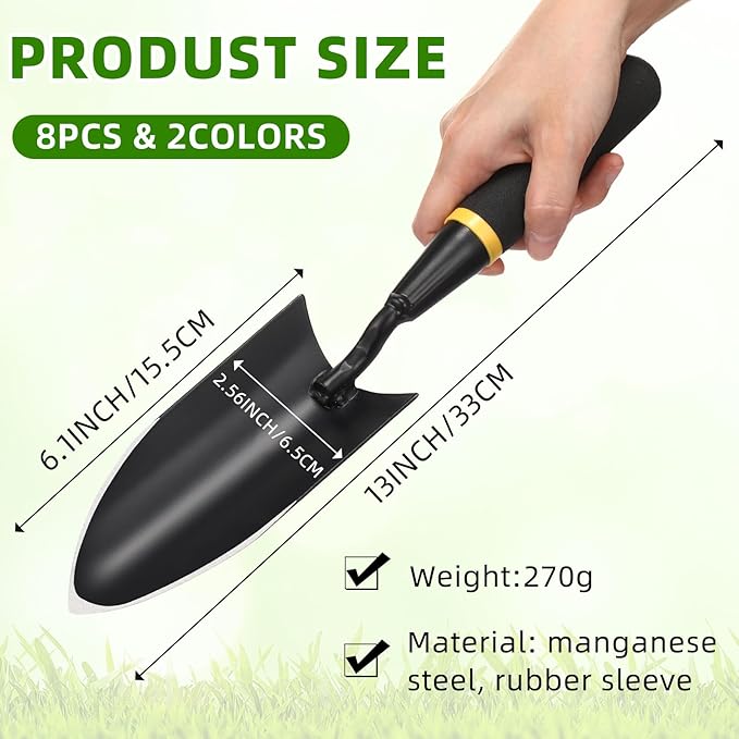 8 Pcs Garden Trowel Heavy Duty Garden Hand Shovel Tool Carbon Steel Trowel for Camping Digging Metal Hand Shovel Spade with Resin Handle for Lawn Yard Farm Home Shop Planting (2.56 Inch)