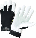 Ironcat Heavy Duty Top Grain Goatskin Leather Glove with Spandex Back, Reinforced Palm, Hook & Loop Closure, White/Black