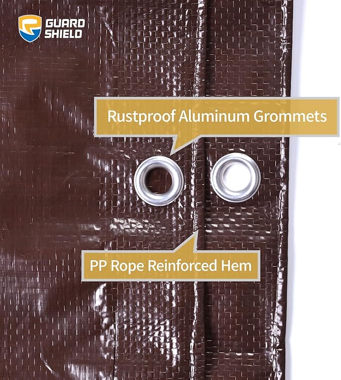 GUARD SHIELD Brown Tarp 8x10 Feet Waterproof Tarps Lightweight Camping Tarp Outdoor Multi Purpose Poly Cover 6mil