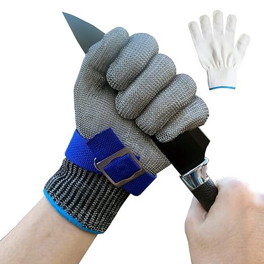 ANSI A9 Cut Resistant Gloves, Upgrade 2.0Food Grade 316Stainless Steel Wire Mesh Metal Gloves,Cutting Gloves Kitchen, Oyster Shucking, Fillet Cutting,Meat Cutting and Metal Processing(XXL-1PCS)