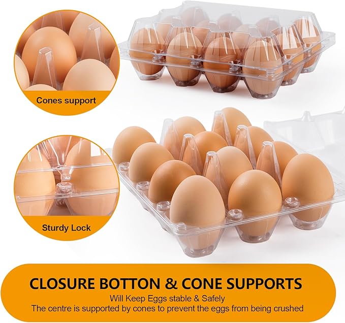 120 Pack Egg Cartons Cheap Bulk 12 Count, 1 Dozen Clear Empty Egg Cartons for Chicken Eggs, Plastic Egg Holder Egg Container for Family,Chicken Farm and Markets - Medium Egg Cartons Reusable
