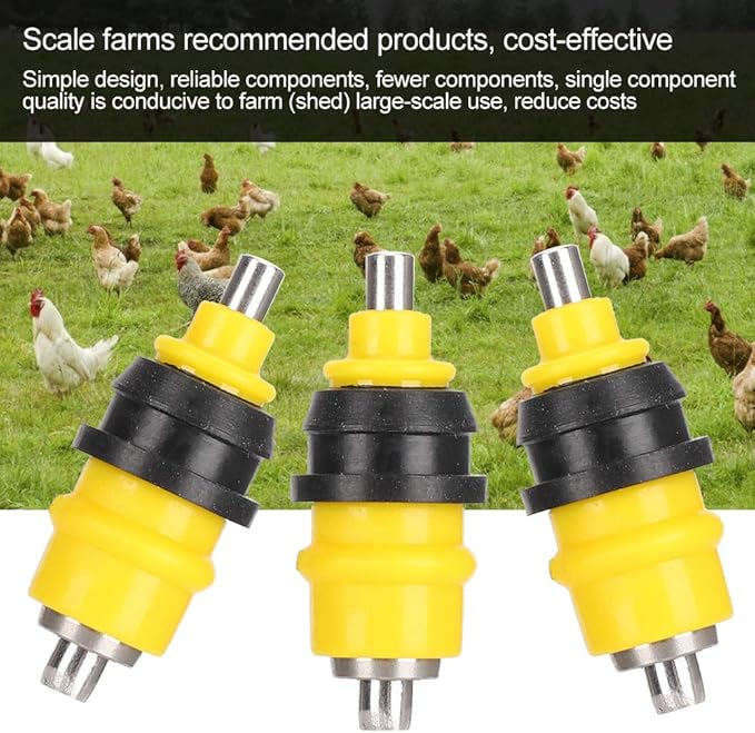 Automatic Chicken Water Nipple Drinker, 10Pcs Stainless Steel Ball Poultry Water Nipple Drinker Feeders Drinking Fountain Ball Valve Type Drinkers for Poultry Hen Duck