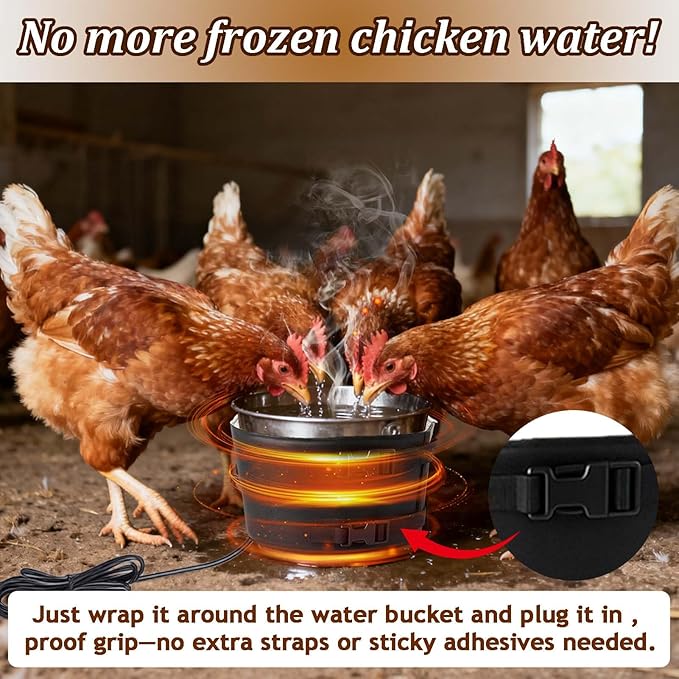 7" W×30" L Chicken Water Heater Belt Strap, Energy Saving Heated Poultry Coop Waterer Warmer with 6ft Cable for Prevent 2-5 Gal Bucket Freeze in Extremely Cold Winter,Auto Temp Control& Easy Install