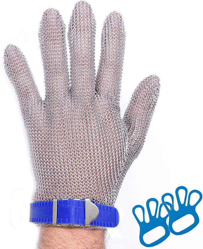 Cut Resistant Stainless Steel Metal Mesh Glove, Food Grade Chainmail Glove for Cutting, Butcher Gloves for Oyster Shucking Fish Filleting Food Processing Leather Cutting (Large (Pack of 1))