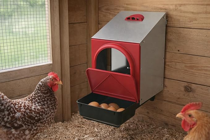 My Favorite Chicken Metal Rollout Nest Box – Roll Away Egg Laying Box for Chickens, Wall Mount Coop Nesting Box, Easy Clean Removable Buckets, Heavy-Duty Galvanized (Single Hole)