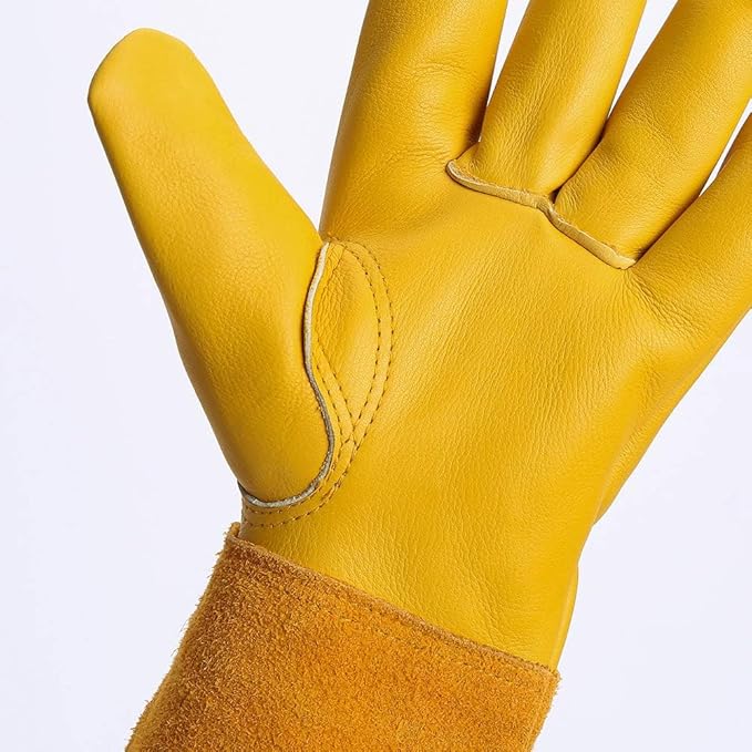 Acdyion Thorn Proof Gardening Gloves for Men & Women, Long Cowhide Leather Rose Pruning Gloves with Forearm Protection, Puncture Resistant Gauntlets for Cacti, Blackberries & Yard Work(yellow,X-Large)