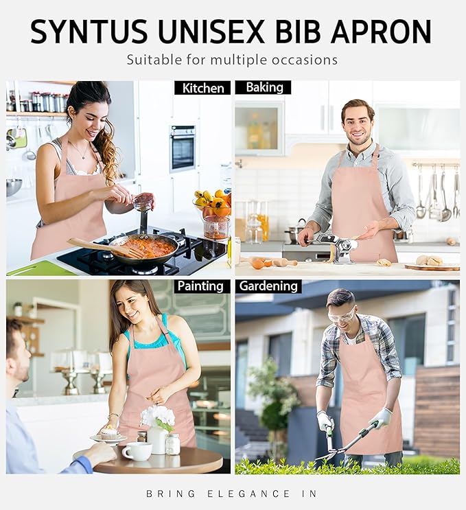 Syntus Adjustable Bib Apron with 2 Pockets Cooking Kitchen Aprons for Women Men Chef