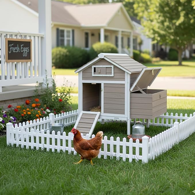 Chicken Coop Outdoor, Wooden Chicken House with 2 Nesting Boxs, Poultry Cage with Leak-Proof Pull-Out Tray, Lockable Ramp Door, Roosting Bars, Easy Assembly（36.2" L x 26" W x 38.3" H