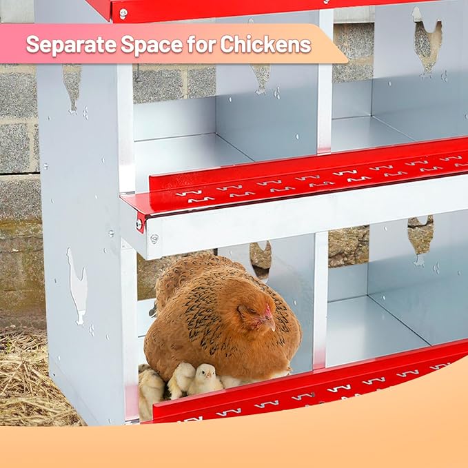 Confote Two-Tier Chicken Nesting Box, 8 Compartment Egg Laying Box, Galvanized Steel Laying Boxes with Lid Cover
