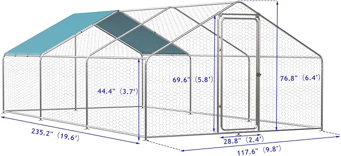 ROOMTEC 1.25'' Large Metal Chicken Coop for 20 Chickens,Chicken Runs for Yard with Cover Walk-in Poultry Cage Lockable Door Design(9.8'Lx19.6'Wx6.4'H)