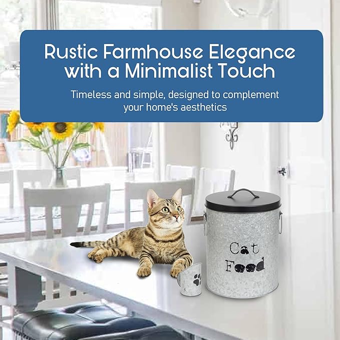 Medium Cat Up To 30lb Pet Food Storage Canister with Scoop – Durable & Airtight for Freshnesss, Minimalist Design & Recyclable, Huge Large Metal Container (Cat Bin - Medium Size)