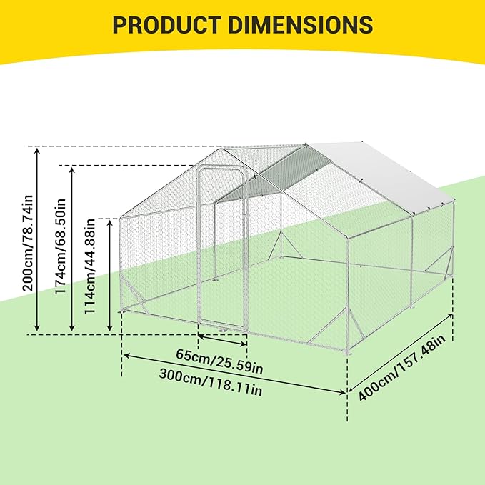 Garvee Large Chicken Coop, Metal Chicken Coop with Anti-Ultraviolet Waterproof Cover, Spire Roof Walk in Poultry Cage for Backyard and Farm Use, 9.8 ft x 13.1 ft x 6.6 ft